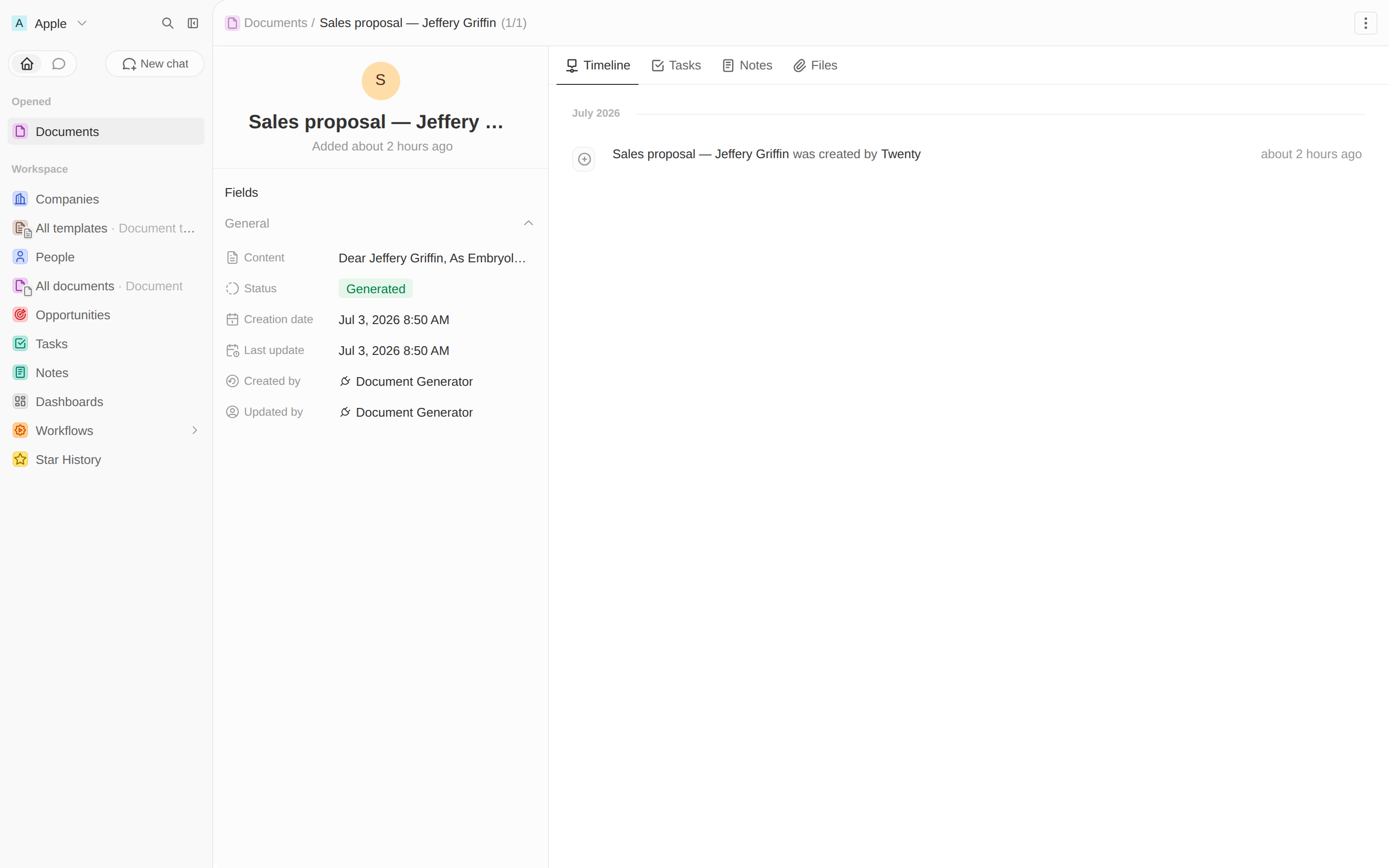A generated document record