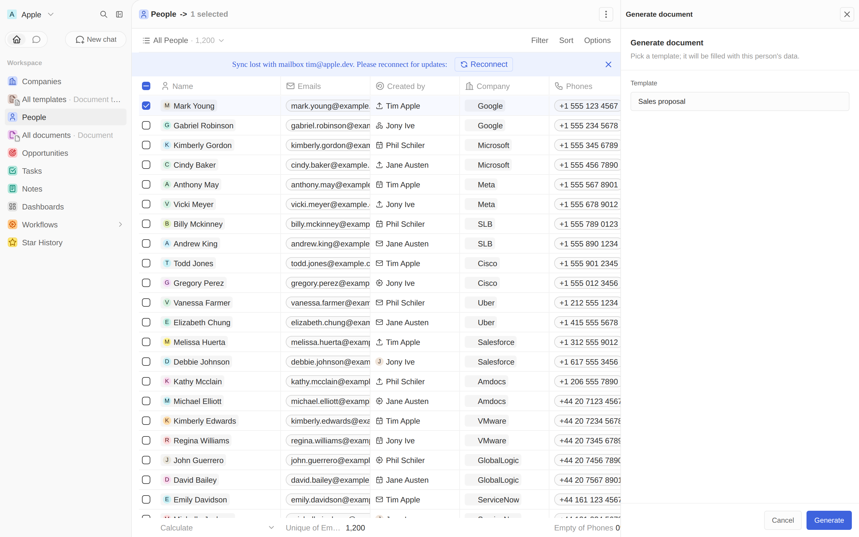Generate document side panel